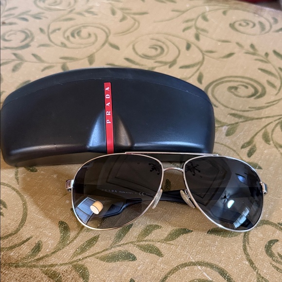 Prada Black and Silver Polarized Aviator Sunglasses - Picture 2 of 8